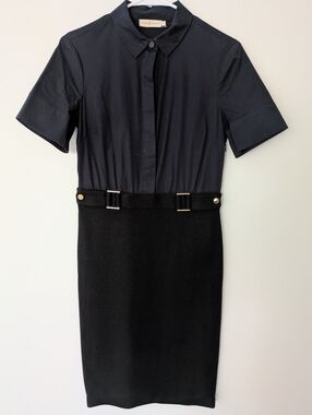 Tory Burch Black Two-Tone Shirtwaist Midi Dress with Belt Accents ~ Sz S